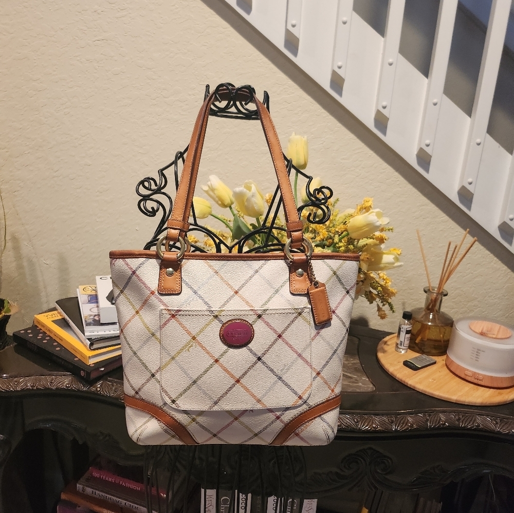 Coach Peyton Tattersall Stripe Shoulder Bag